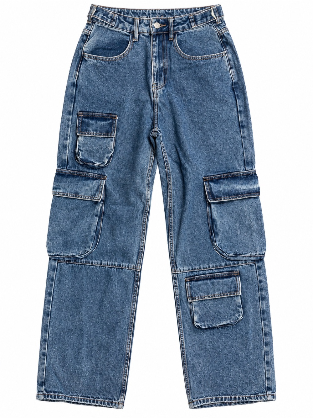 YoungLA W241 Cargo Jeans Women’s XS Blue Wash Multi Pocket Baggy Denim NWOT